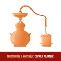 Moonshine and whiskey. Copper alambik
