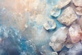 moonstone crystals geode close up on stone background, esoteric blue mineral texture on grey surface Royalty Free Stock Photo