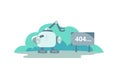 Moonwalker stopped opposite the sign 404 error. cute Illustration for error page 404 not found Royalty Free Stock Photo