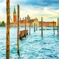 Moorage for gondolas with wooden poles