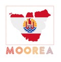 Moorea Logo. Map of Moorea with island name and. Royalty Free Stock Photo