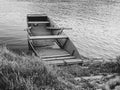 Moored boat by the shore, Black and White Royalty Free Stock Photo