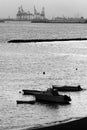 Moored boats and cranes