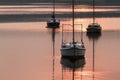 Moored boats at dawn, lake. Royalty Free Stock Photo