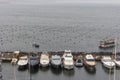 Moored boats in harbor. Sailing and shiping concept. Ocean bay. Port background.