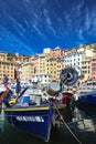 Moored boats at marina in Camogli Italy