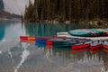 Moored boats in the Moraine lake in Canada