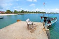 Moored boats at Tanjung Kelayang Beach on Belitung Island.