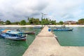 Moored boats at Tanjung Kelayang Beach on Belitung Island.