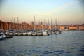 Moored boats in the Vieux Port of Marseille, in the calm evening Royalty Free Stock Photo