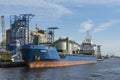 Moored cargo ship West Oder river Szczecin Royalty Free Stock Photo