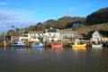 Moored colorful boats in a small fishing village of Axmouth Royalty Free Stock Photo