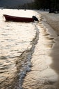 Moored fishing boats at sunset on the sands of a quiet island Royalty Free Stock Photo