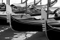 moored gondolas boats in black and white in Venice Italy Royalty Free Stock Photo