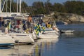 Moored leisureboats in nature harbour