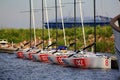 Moored monotype yachts J/70 in the marina