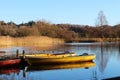 Moored rowing boats in winter sunshine, Grasmere Royalty Free Stock Photo