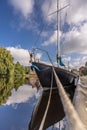 moored sailboat in emden harbor Royalty Free Stock Photo