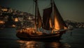 Moored sailboat reflects sunset on calm water generated by AI Royalty Free Stock Photo