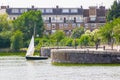 Moored sailing dinghy at Shadwell Basin