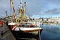 Moored trawlers and fishing equipment. Sutton Harbour Plymouth England