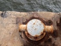 mooring at the berth by the river in the port, fixing ropes for parking Royalty Free Stock Photo