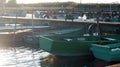 Mooring boats on blue sky background