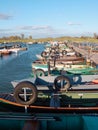 Mooring boats on blue sky background