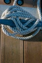 Mooring cleat on a wooden pier Royalty Free Stock Photo