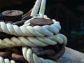 Mooring ends ropes knot of yachts ships close-up