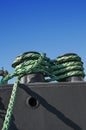 Mooring lines On a mooring device on the deck of a ship Royalty Free Stock Photo