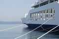 Mooring lines and a ferry at the Port of Thassos, Greece.