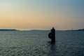 Mooring pier silhouetted in the Straits of Mackinaw Royalty Free Stock Photo