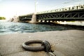 Mooring ring on stone embankment of the Neva river