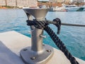 Mooring rope in the bitt in the Marina Royalty Free Stock Photo