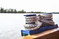Mooring rope with a knotted end tied around a cleat Royalty Free Stock Photo