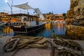 Mooring ropes at Byblos harbor at dusk, Lebanon Royalty Free Stock Photo