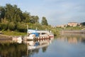 The mooring on the Tura River in Tyumen, Russia.