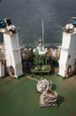 Mooring winch of large ship with white rope in drum Royalty Free Stock Photo