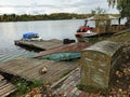 Moorings for boats on the banks of the Volga River. Royalty Free Stock Photo