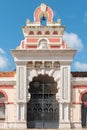 Moorish architectural facade of the traditional market. The markethall in the old town of Loule. Algarve, Portugal. Royalty Free Stock Photo