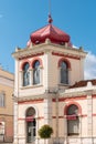 Moorish architectural facade of the traditional market. The markethall in the old town of Loule. Algarve, Portugal Royalty Free Stock Photo