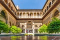 Moorish architecture of beautiful castle called Real Alcazar in Seville, Spain