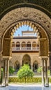 Moorish architecture of beautiful castle called Real Alcazar in Seville, Spain