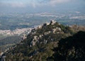 Moorish castle view from the top of Pena castle. Sintra, Portugal Royalty Free Stock Photo