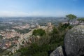 Moorish Castle Walls and Aerial view of Sintra - Sintra, Portugal Royalty Free Stock Photo