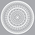 Openwork mandala vector mandala styled as Moroccan wood panels, round arabic pattern in white on gray background