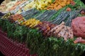 Moorish pinchos stand in the Jemaa el Fna square in Marrakech, Morocco, Africa