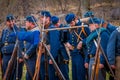 MOORPARK, CA, USA- APRIL 18, 2018: People wearing blue military uniform during Civil War representation Reenactment in