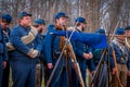 MOORPARK, CA, USA- APRIL 18, 2018: People wearing blue military uniform during Civil War representation Reenactment in